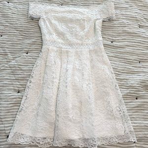 Off the Shoulder White Lace Formal Dress